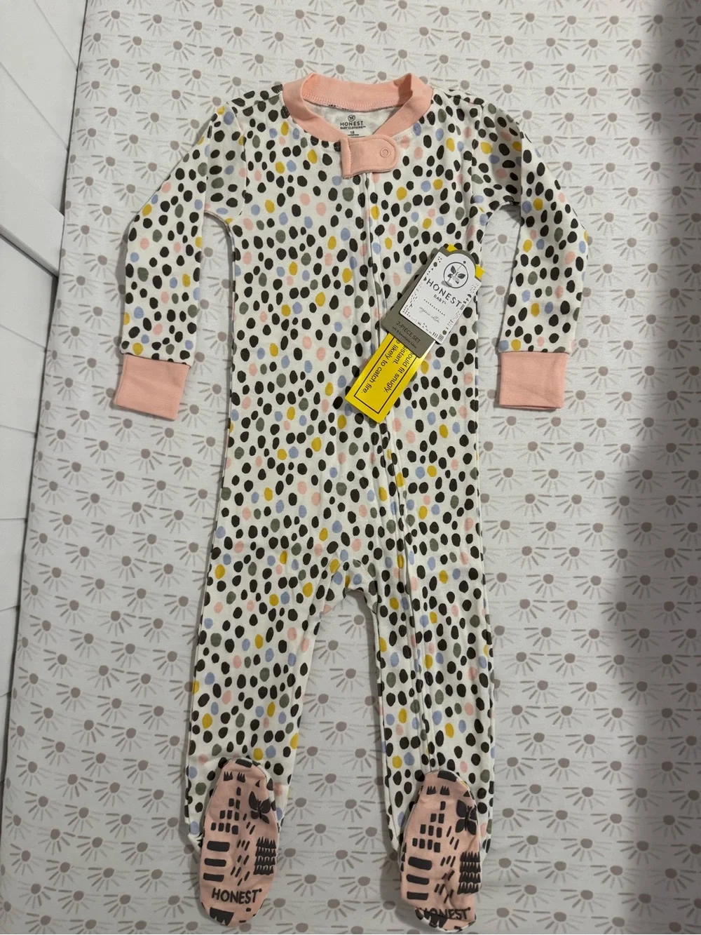 NWT 2 Piece set Honest Co. Baby Footed Sleepers - Pink & Multi Dot